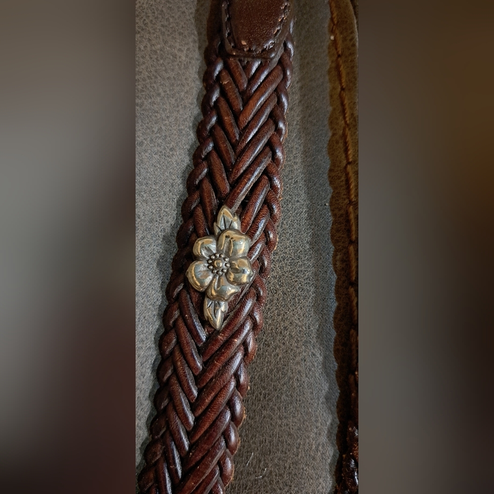 Ladies Brighton Braided Leather Floral-Accent Women's Belt - Dark Brown - Picture 3 of 8